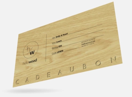 Cadeaubon Hellowood - naambordje van hout